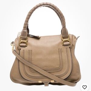 Chloe Taupe Leather Shoulder Satchel with Gold Hardware